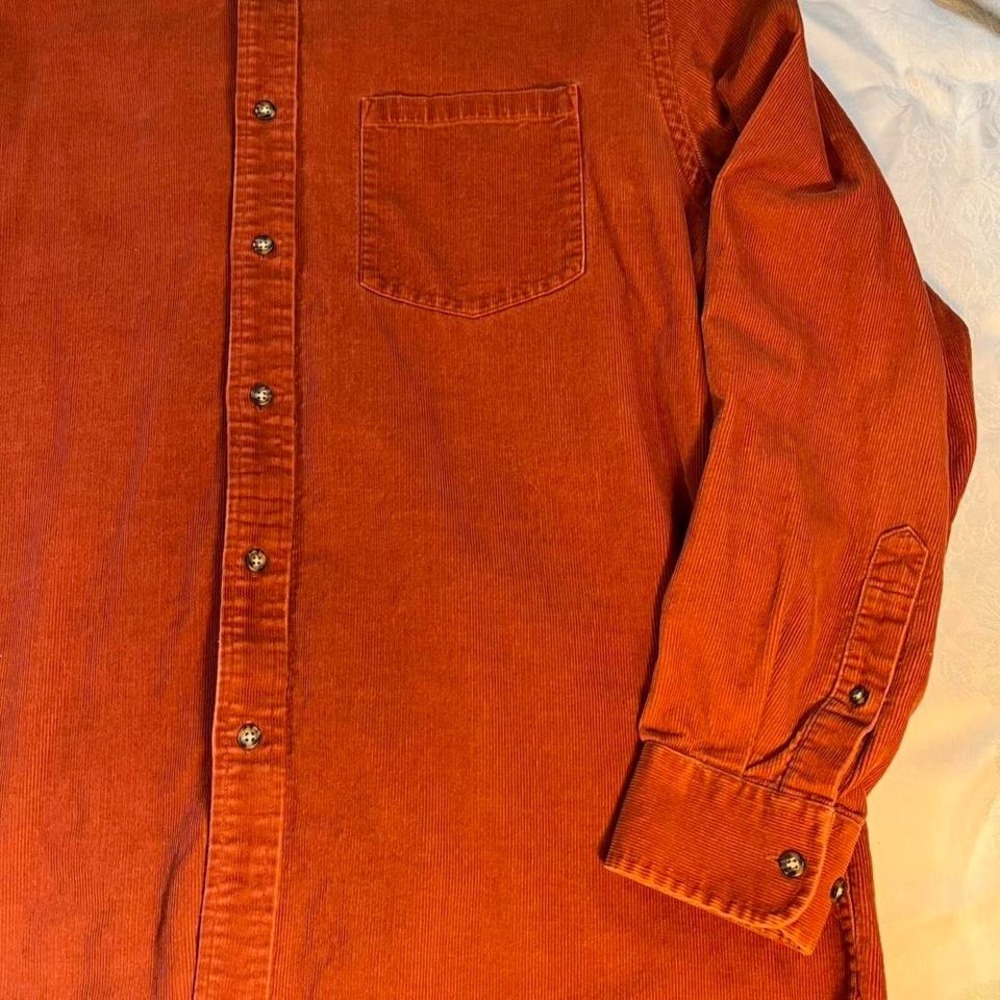 Evergreen Men's 100% Cotton Orange Corduroy Button Up Size Large - Picture 3 of 5